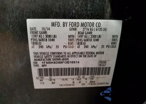 2015 Ford Explorer Xlt from USA, damaged, VIN 1FM5K8D88FGB16914